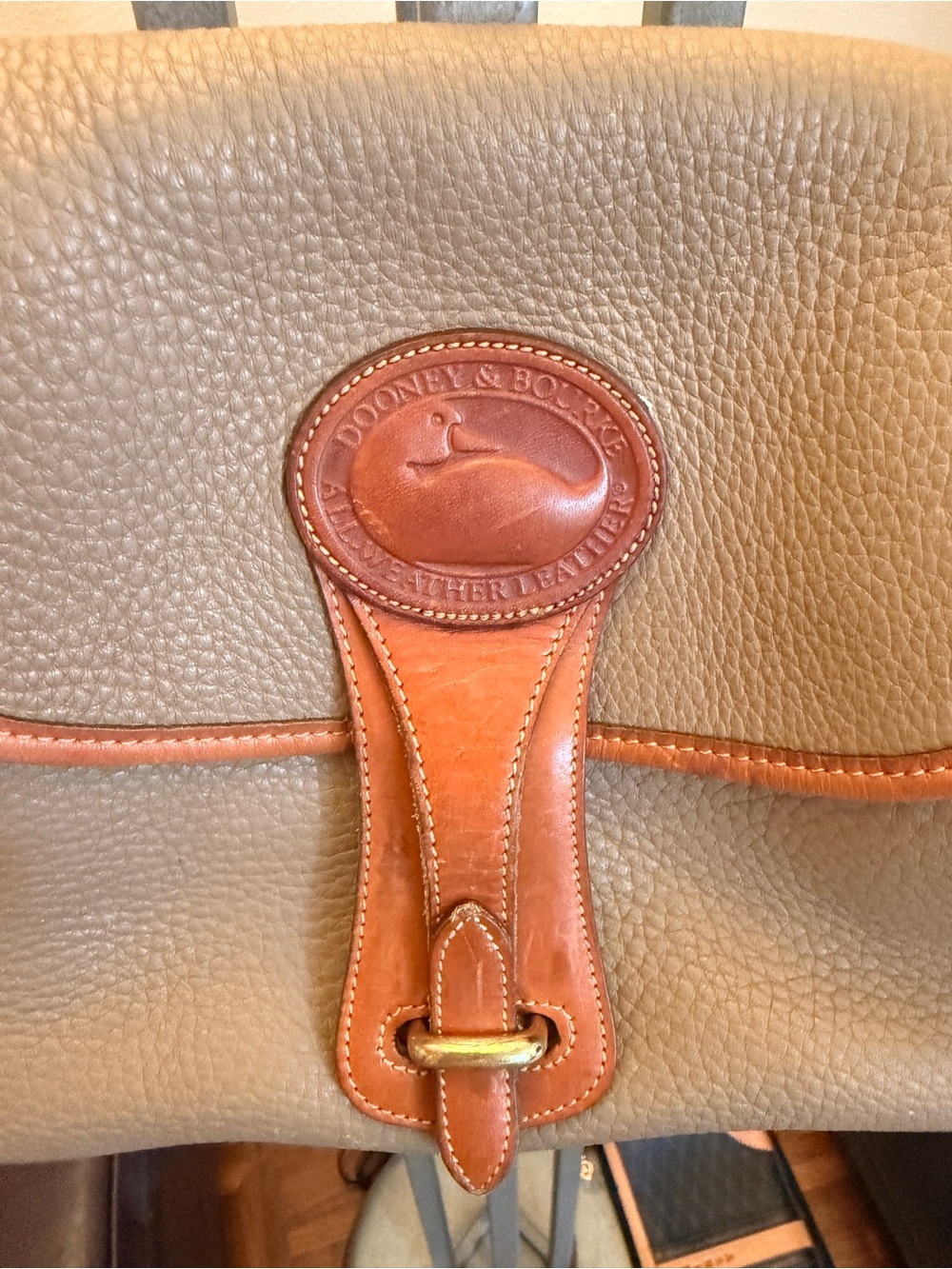 Dooney & Bourke Taupe Pebbled Leather Crossbody with Tan Trim - Picture 2 of 11